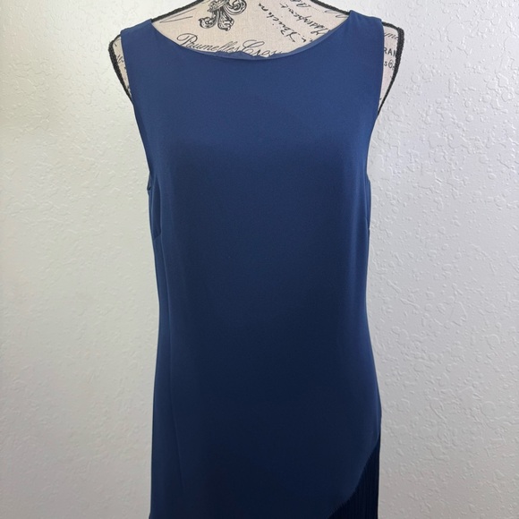 Trina Turk Alana navy‎ swing size 6 mock pleat Elegant Navy Fringe Dress nwt - Picture 12 of 14